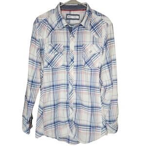 BKE men's Tailored Fit long sleeve snap shirt size XL red white blue